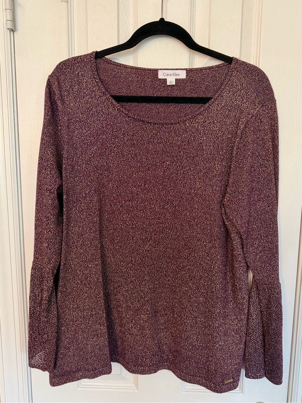 Calvin Klein Metallic Plum Knit Top with Subtle Shimmer